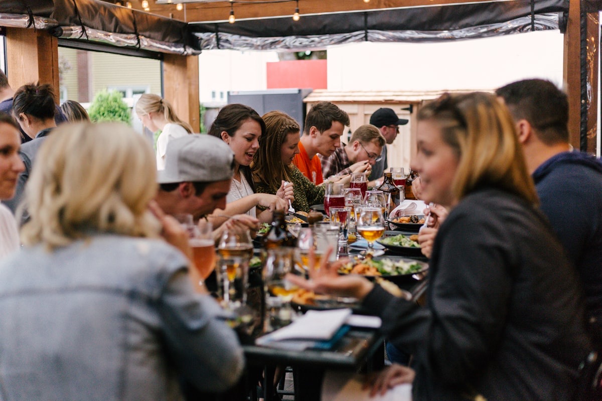 Students at a casual evening trivia event